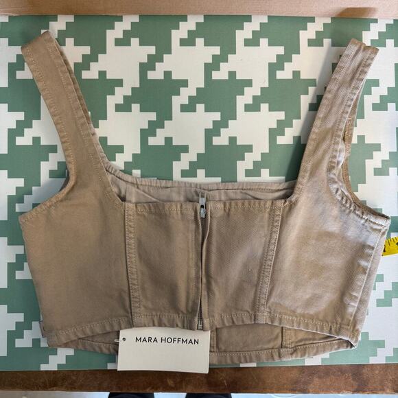 Mara Hoffman Tan Denim Amal Crop Tank Top Organic Cotton Zip Back Size 8 NWT - Picture 5 of 8